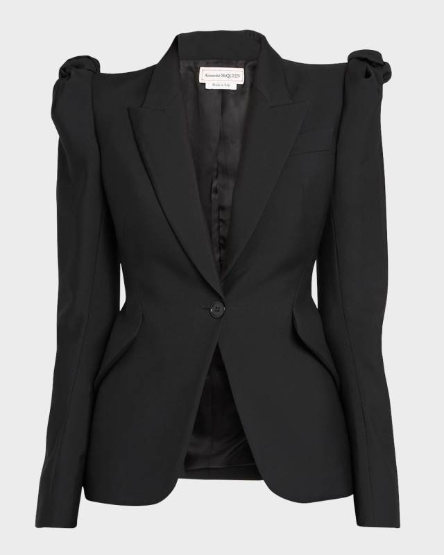 Wool Blazer Jacket with Knot Detail